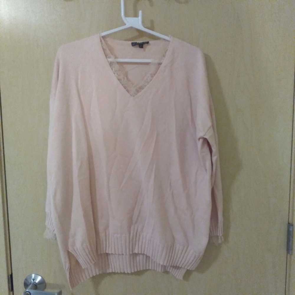 Adrianna Papell Pink Lace Oversized Sweater (S)
